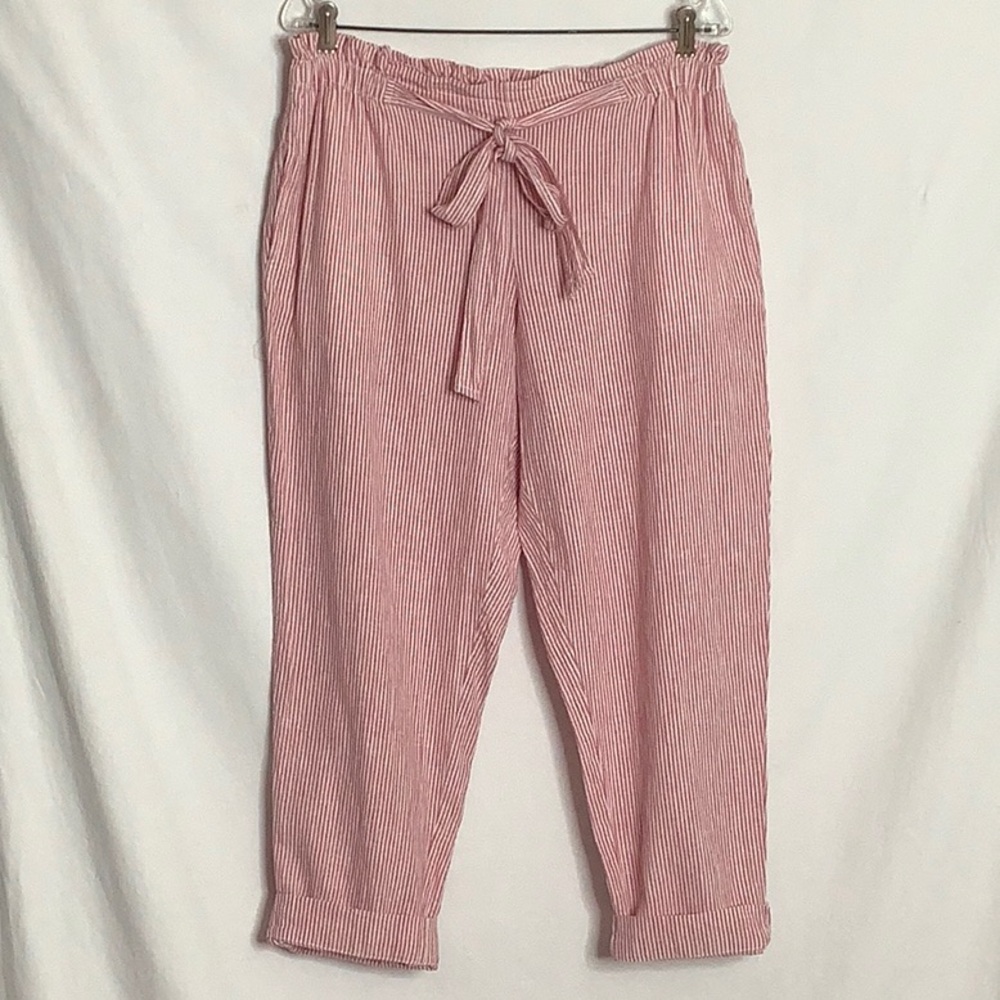 beachlunchlounge Pink White Pinstriped Linen Cotton Lounge Pants Size L
